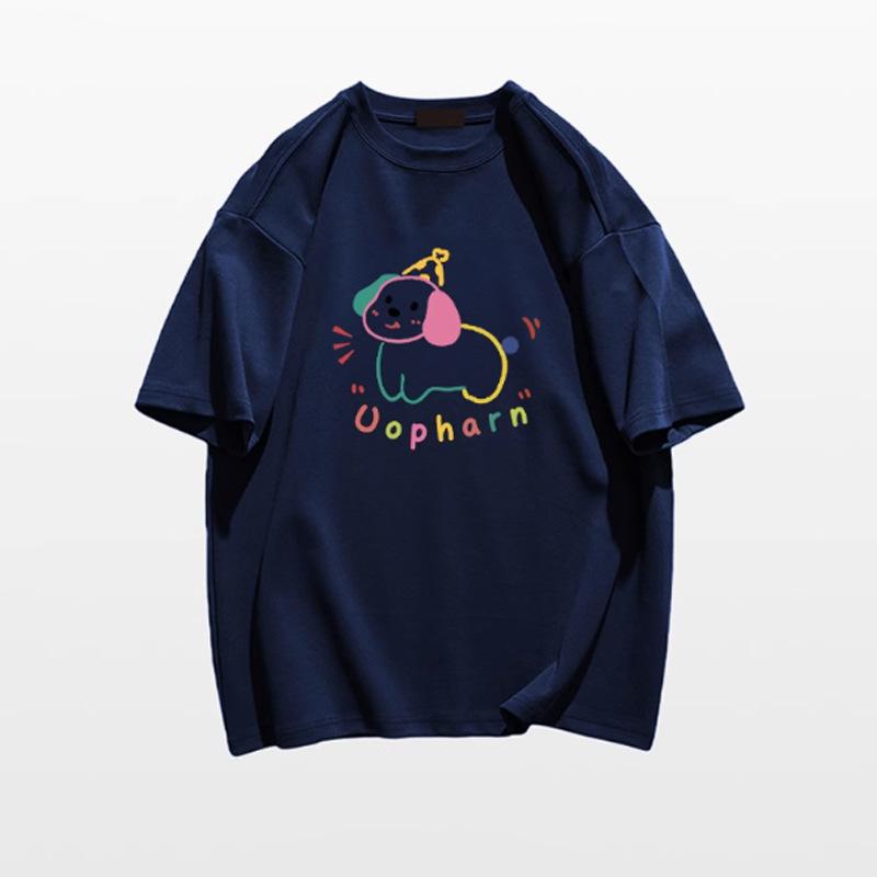 Summer New American Front Shoulder Niche Cartoon Puppy Design Sense Short Sleeve T-Shirt Women's Casual Age Reduction Versatile Top