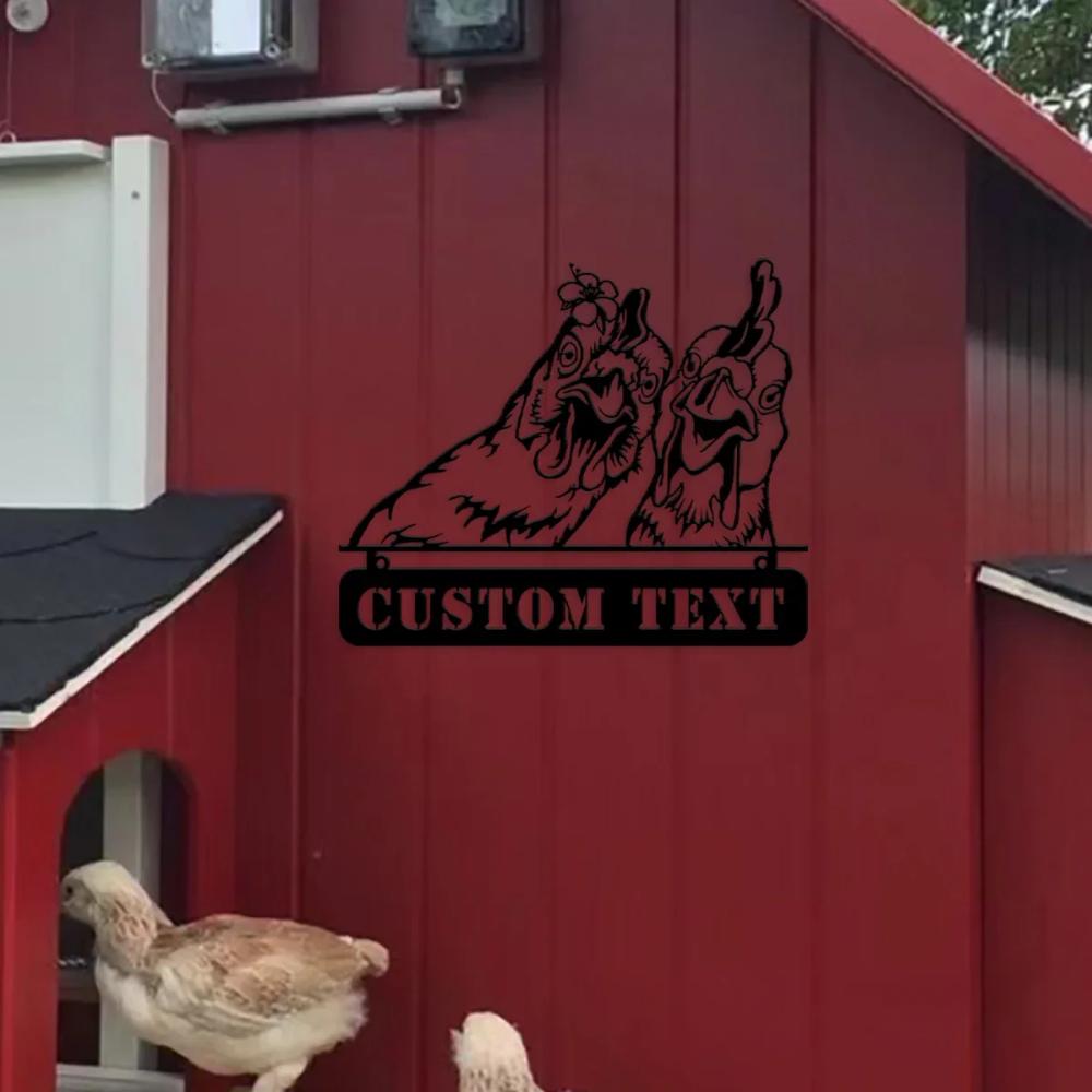 Metall-Wandkunst Bauernhaus Hühnerschild Personalisierte Stall Namensschild Hahn Henne Dekoration Hausgeschenk