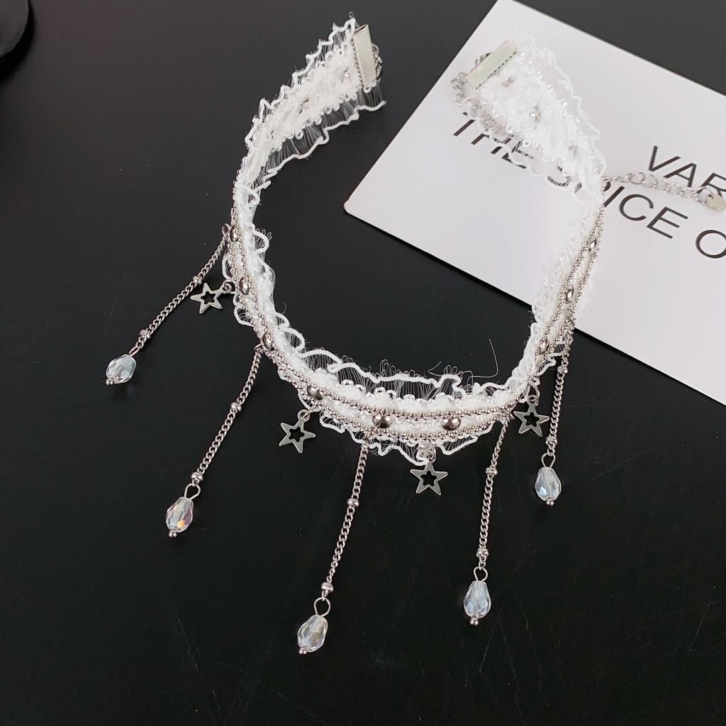 Star tassel pendant white lace collarbone chain choker collar necklace light luxury high-end jewelry women