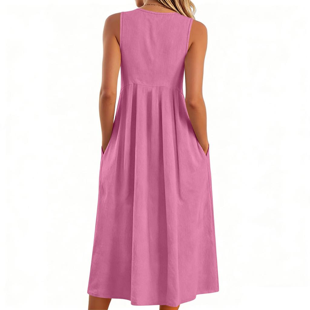 Dámský ležérní svetr s V-výstřihem, bez rukávů, z bavlny a lnu, volné šaty