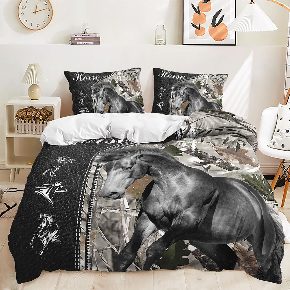 Sada ložního povlečení pro koně Povlečení na peřinu se zvířecím peřím 2/3 kusy AU180 * 210 Chlapecká ložnice Koně Series Tištěná měkká domácí dekorace
