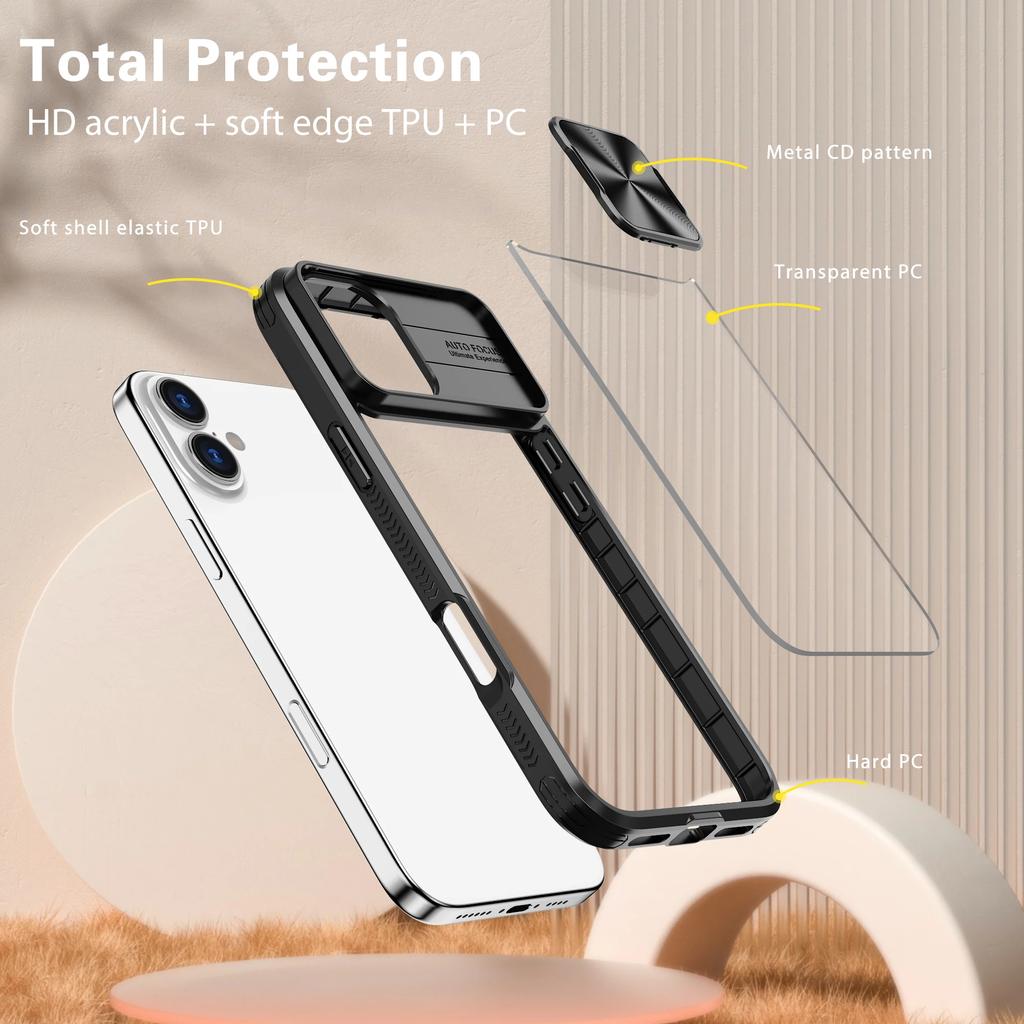 Luxury Crystal Clear Slide Camera Protection Case for IPhone 16 Pro Max 15 14 13 Plus Mini Acrylic Hard Transparent Back Cover