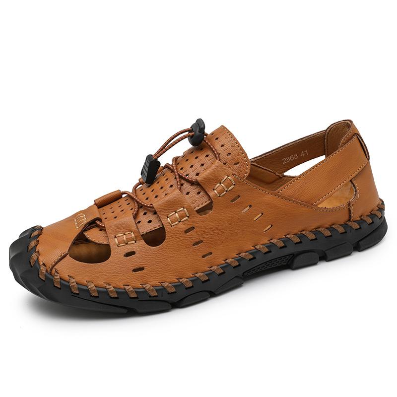 Cei mai noi sandale de vară pentru bărbați, pantofi casual de modă pentru bărbați, design respirabil de marcă, mocasini de plajă, piele naturală, lucrați manual, mărimi mari 38-47