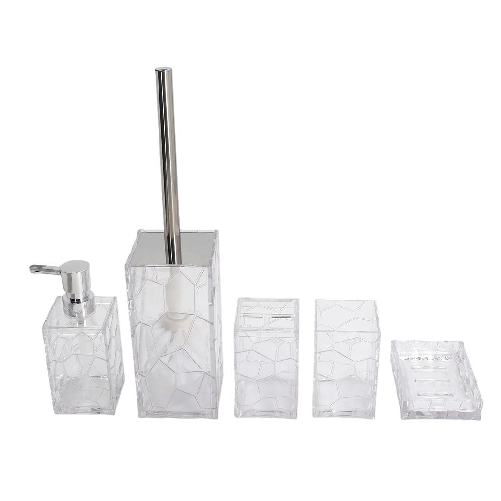 Bathroom Accessories Set Soap Dispenser Soap Dish Toothbrush Holder Cup Toilet Brush and Holder Transparent White