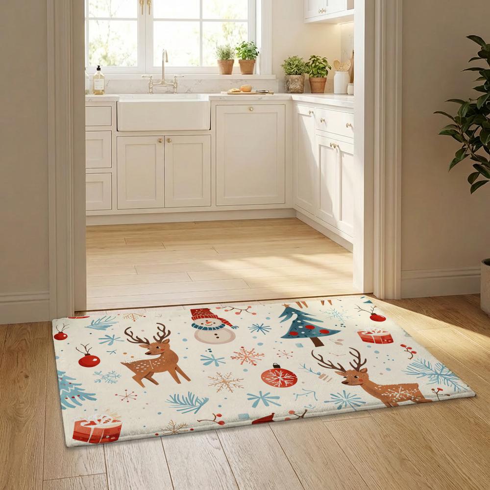 Christmas Pattern Design Floor Mat Flannel Door Mat Non-Slip Bedroom Living Room Home Decor 40x60cm