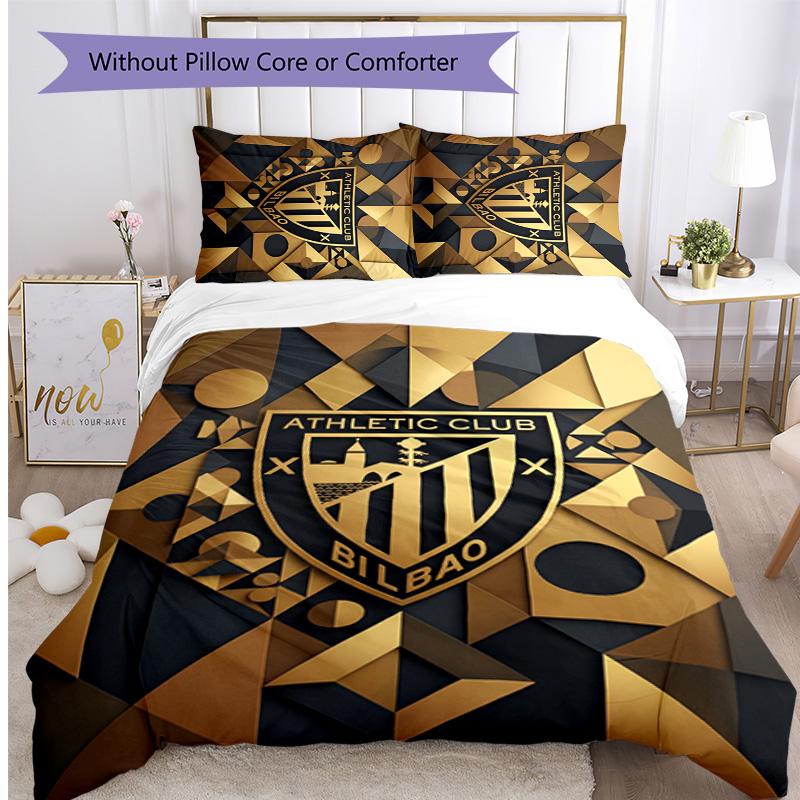 Athletic Bilbao Football Printed 3 Pieces Bedding Set, Comfortable Skin Friendly Bedroom Duvet Cover Set