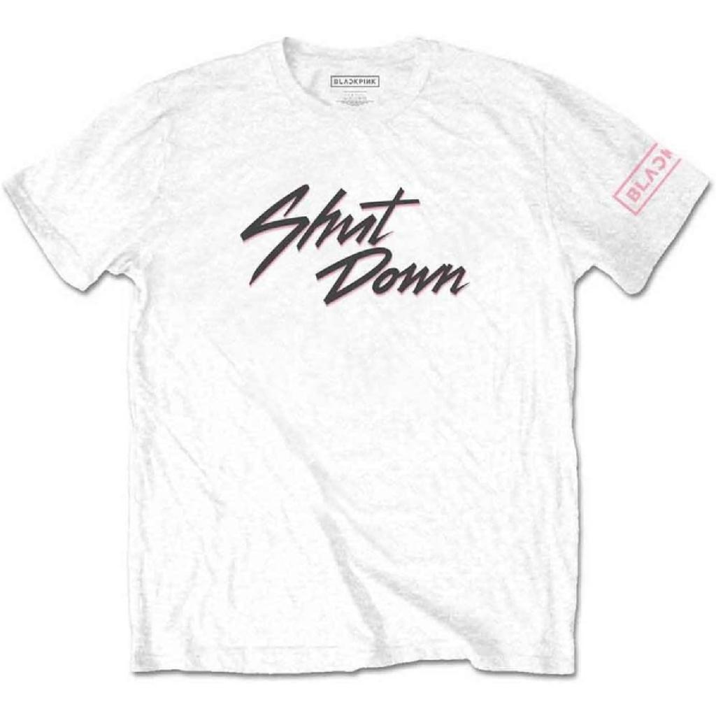 T-shirt Blackpink Shut Down Logo della Band Ufficiale Unisex Bianca