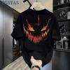 100% Pure Cotton Evil Expression Printed Short-sleeved T-shirt for Men and Women Summer Design Sense Niche Loose Top Ins Trendy Brand