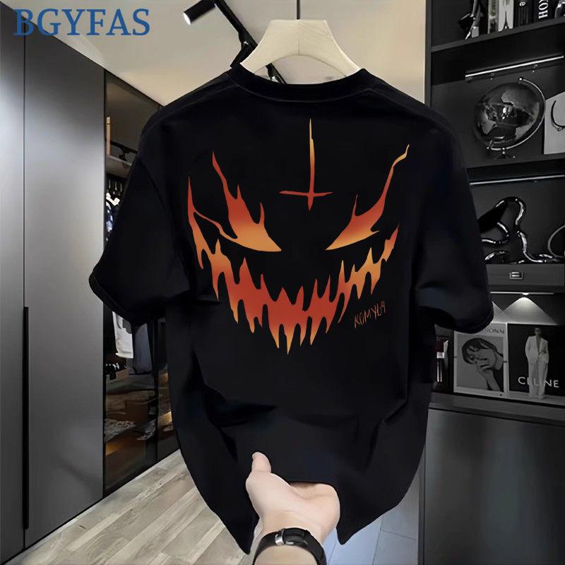 100% Pure Cotton Evil Expression Printed Short-sleeved T-shirt for Men and Women Summer Design Sense Niche Loose Top Ins Trendy Brand