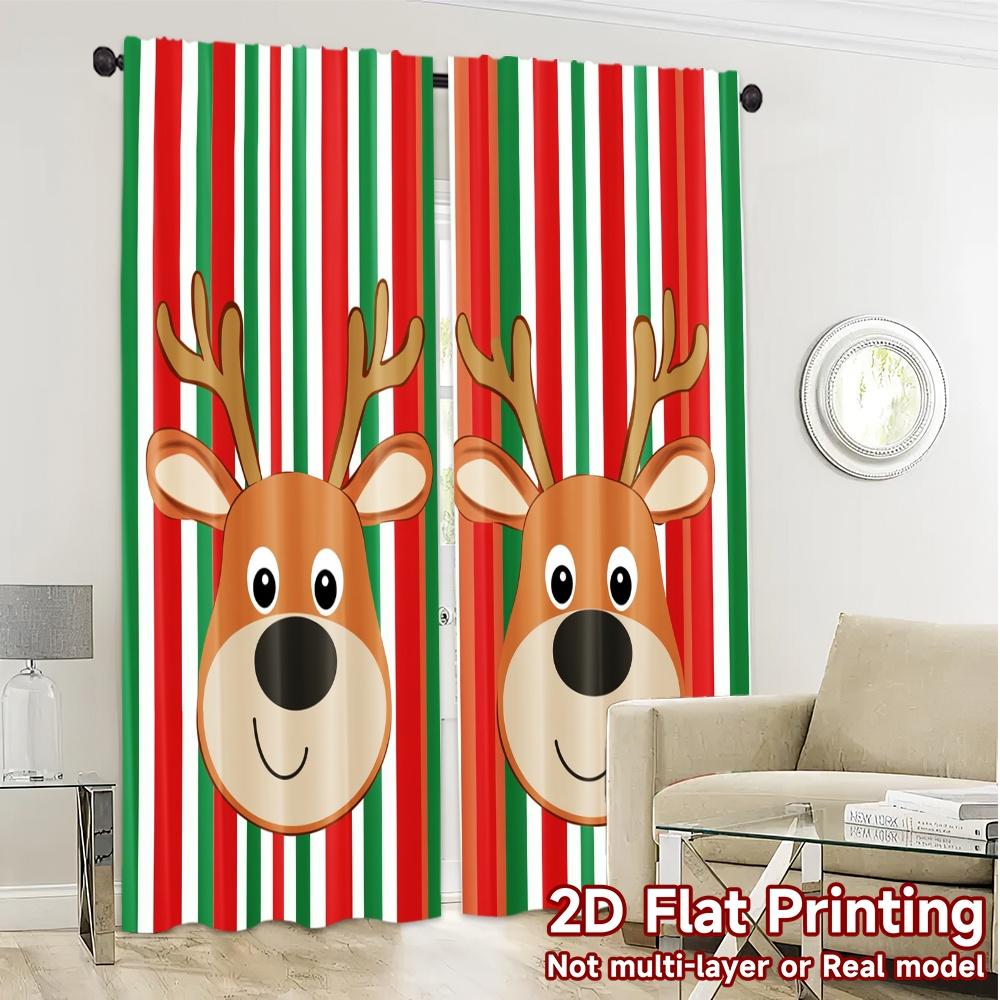 2pcs,Curtains Cute Reindeer Christmas Festive (3) Chic Light Filtering Curtains Polyester Easy Install Curtains Thermal