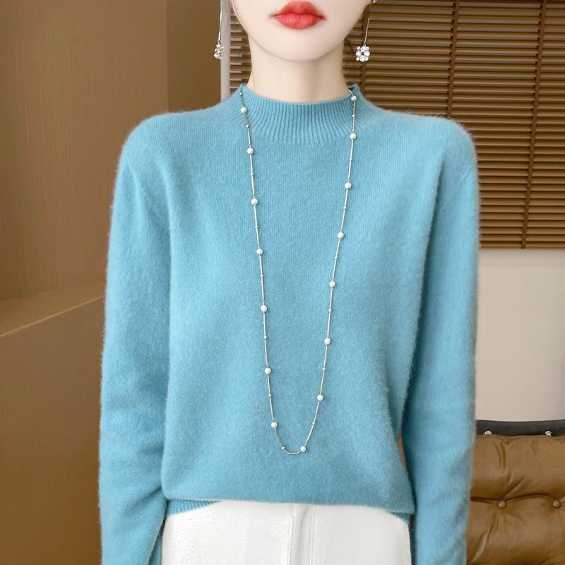 Autumn and Winter Women's Half High Neck Warm Sweater Knitted Pullover Sweater