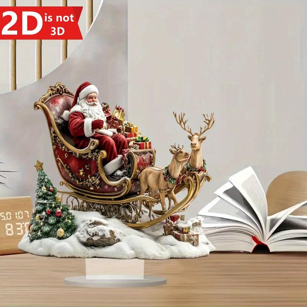 2D Santa & Reindeer Sled Pendant. Multi-purpose holiday decor for home, office & coffee shop.