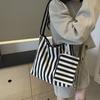 Retro literary handbag simple small fresh striped shoulder bag casual fashion large capacity shopping bag