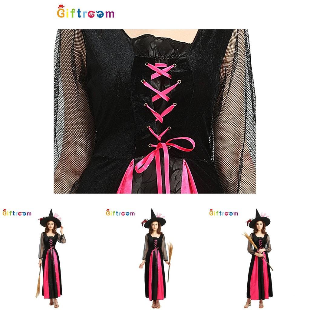 Chic Magenta Polyester Witch Attire For Women Ideal For Halloween And Themed Parties