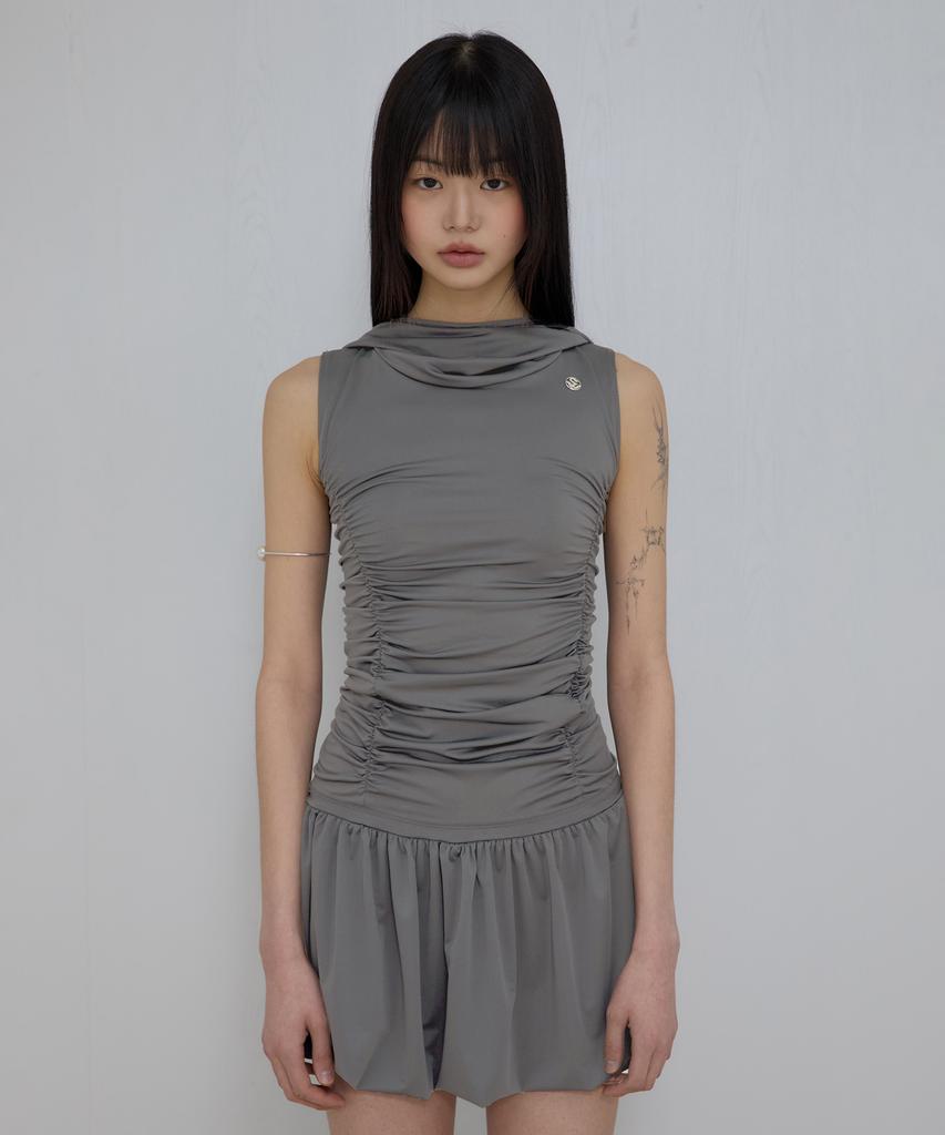 Peulleeoeob Hooded High Neck Dress (Fl-155_Gray)