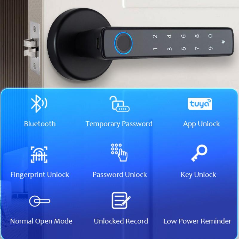 Tuya Smart Fingerprint Door Lock Keyless Entry Door Lock Home Security Remote Lock Bluetooth Wireless Digital Door Lock
