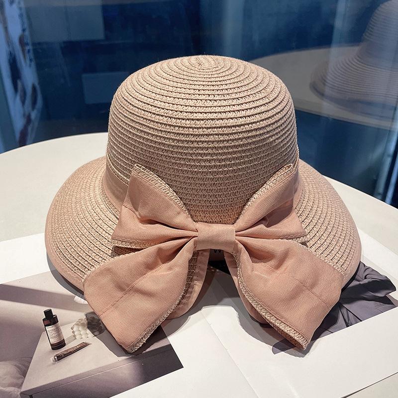 French Elegant Bow Straw Hat Fashion Versatile Sun Hat Women's Seaside Sun Hat Spring and Summer Big Eaves Sun Protection Hat