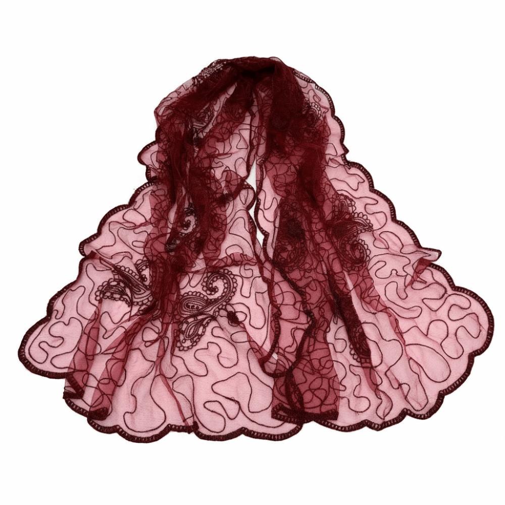 Elegant Embroidered Flower Lace Scarf Lightweight Breathable Mesh Sunscreen Shawl Long Silk Scarf Women