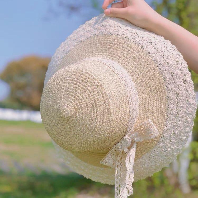 Summer hat female lace edge Internet celebrity sunshade sun hat straw straw hat seaside beach hat versatile tide