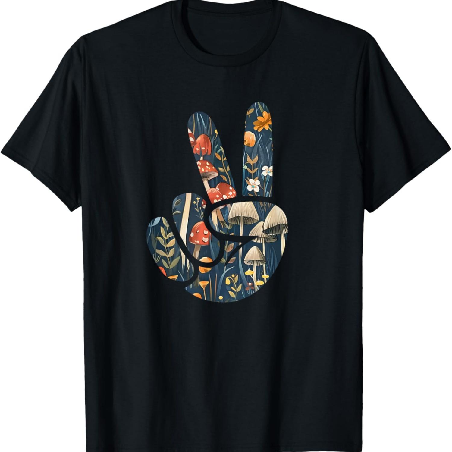 

Natural Silhouette Forest Meadow Cottagecore Peace Sign Hand T-Shirt(16) S чёрный