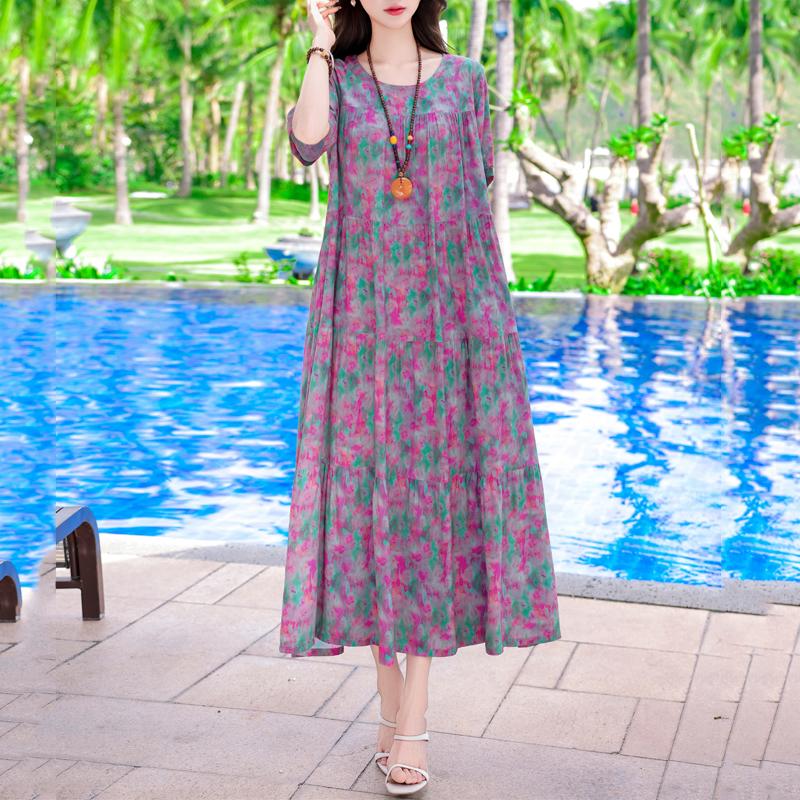 Elegant Long Dresses Summer Clothes Short Sleeve Casual Loose Women Dress