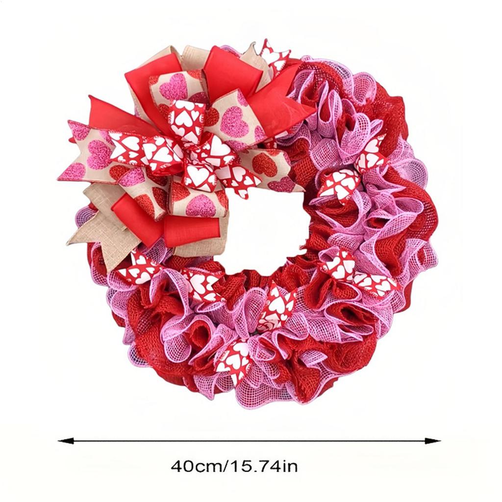 Valentines Wreath Ribbon Home Decor 40cm Artificial Red Wedding Wreath For Indoor Outdoor Bedroom Living Room Office Wedding