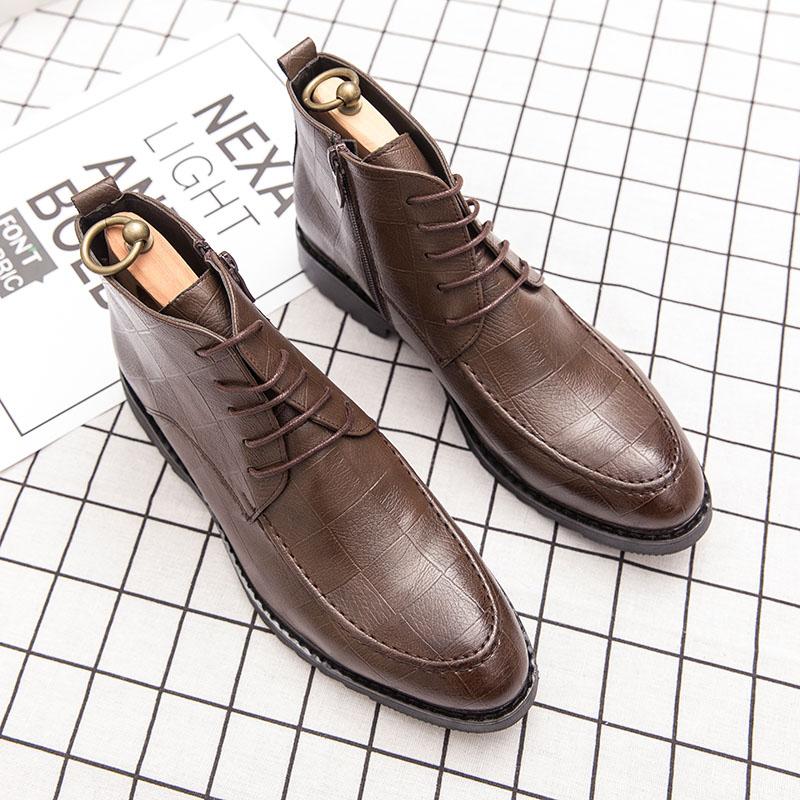 

Fashion New Boots Men Round Toe Black Brown European Style Lace Up Busines Fashion Retro Chelsea Boots Outdoor Training Shoes Size 37-44 44 коричневый