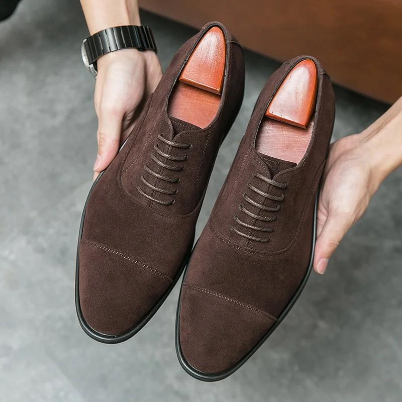 New Arrival Men Round Toe Suede Leather Casual Shoes Male Lace Up Oxfords Wedding Dress Formal Flats Footwear Shoes Man