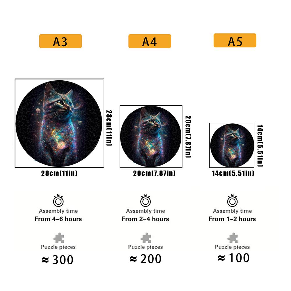 Non-Toxic Interstellar Wooden Puzzle Painted Black Cat Animal Wood Puzzles Round Shaped Jigsaw Puzzle Best Gift For Kid Funny Toy