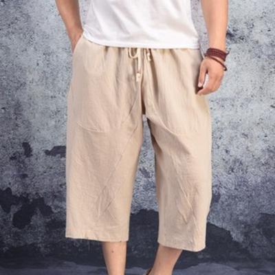 Summer Men Linen Pants Men Wide Leg Trousers Male Drop Crotch HipHop Man Joggers Calf-Length Pants Track Pant Chinese Style