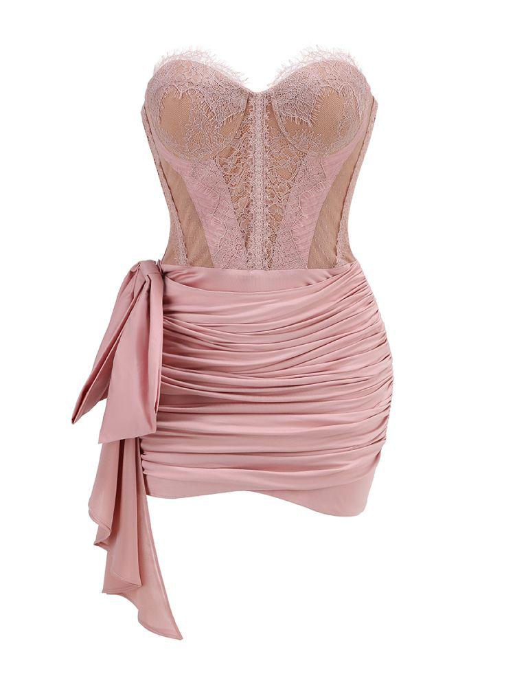 Niche Design Hot Girl Tube Top with Slimming Skirt & Sexy Lace Ruffles Evening Dress