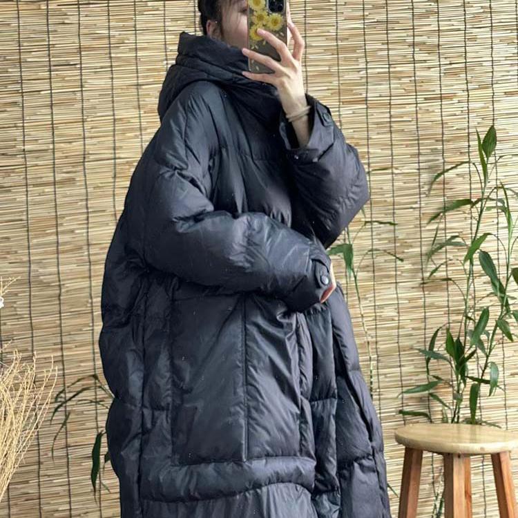 Women Down Long Jacket Hood Loose Over Size Coat Autumn Winter Warm Outwear Korean Style Big Pockets