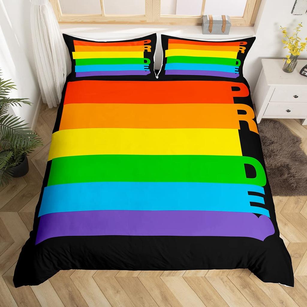 Love Is Love Duvet Cover Rainbow Bedding Set Pride For Love Theme Romantic Comforter Cover Colorful Cartoon Car Bedspread Cover