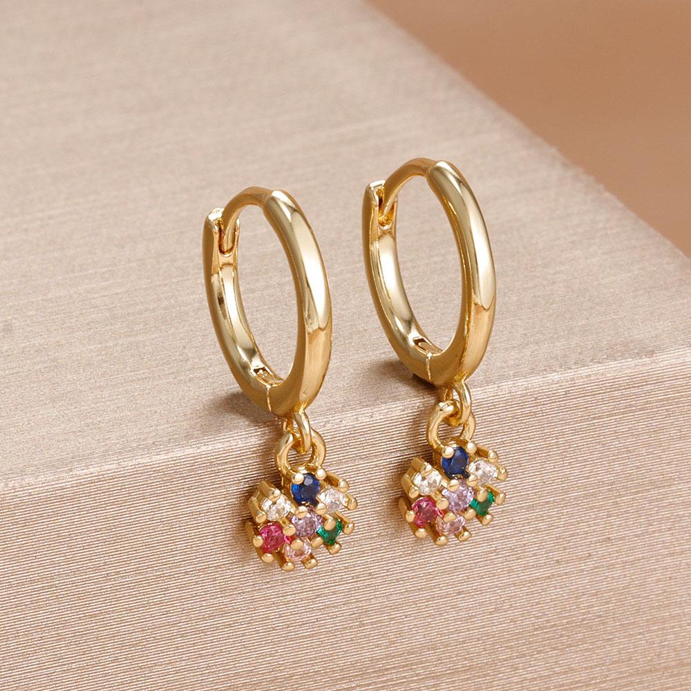 Exquisite Multicolor Crystal Flower Hoop Earrings for Women Girl Stainless Steel Fashion Korean Wedding Romantic Jewelry Gifts