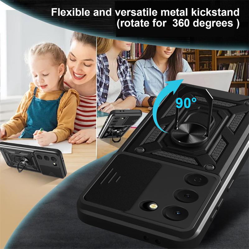 Funda For Tecno Sprak 40 Pro 4G Case Slide Camera Protect Armor Phone Case For Spark 40C Spark40 40Pro Magnetic Ring Stand Cover