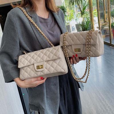 Móda Ženy Kostkovaná kožená kabelka Crossbody Kabelky Dámské Designové Řetízkové Kabelky Přes rameno se zapínáním na zámek