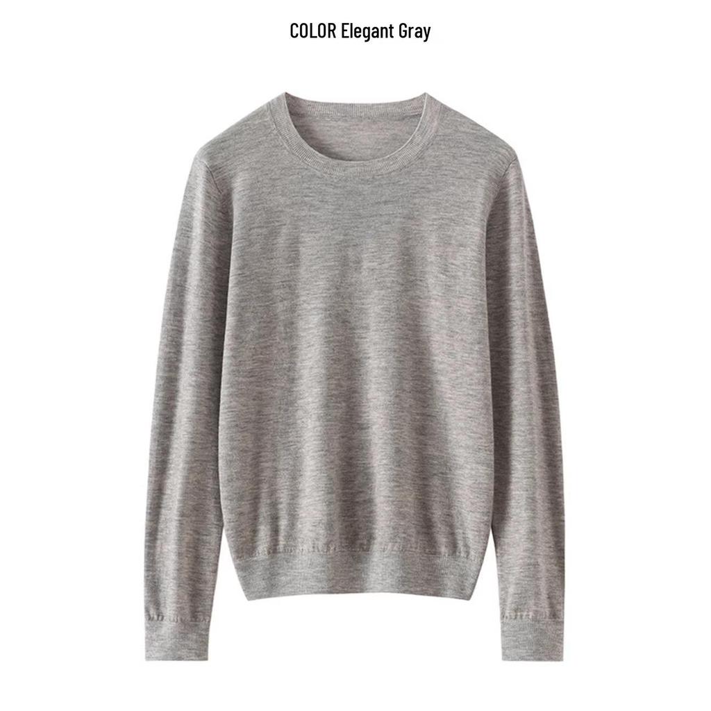 Women's Soft Skin-Friendly Pure Wool Round Neck Pullover Sweater – Gentle Style, Long Sleeve