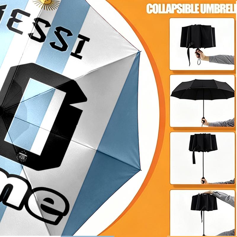 Custom Name Personalized Lionel Messi Print Umbrella, Auto Open Close, 8‑Rib Sturdy Frame, Commute Camping Hiking Use, Birthday Gift