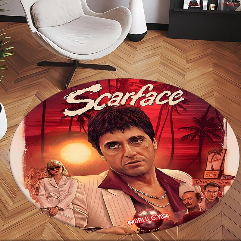 Zjazvená tvár (1) Okrúhly kancelársky koberec Dekoratívny podlahový koberec do kancelárie, spálne, obývacej izby a domáceho priestoru