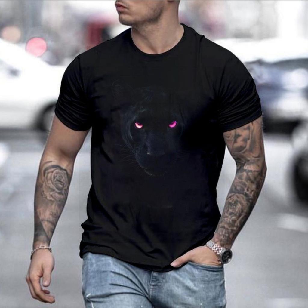 Herr T-shirts Kortärmade 3D-tryckta Toppar Sommarkläder Grafiska Herr Streetwear O-Hals Pullovrar svart panter 6XL T-shirt