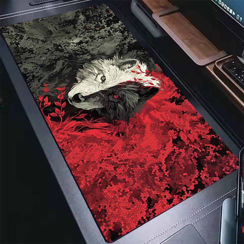 pc Wolf Art Desk Mat Large Gaming Mouse Pad Nonslip Rubber Base Stitched Edge Keyboard Pads PC Tablet Mousepad for Office Game