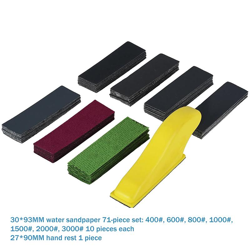 3.5"X 1" Mini Sandpaper Kit With Hook And Loop Sanding Block 71 Pcs Assorted 40/80/120/180/240/400/600 Grits For Polishing