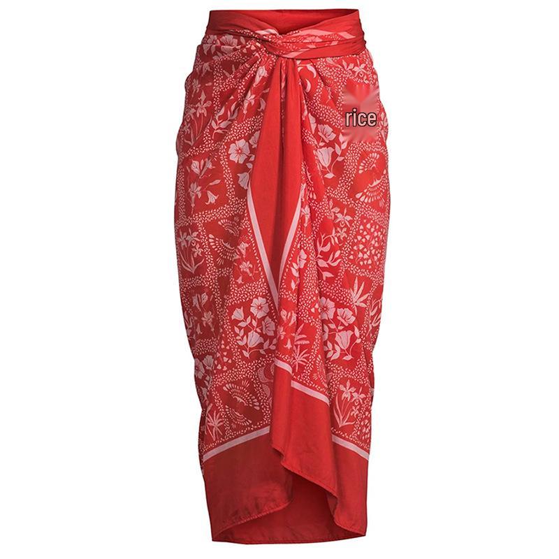 

Европейский и американский стиль для отпуска, юбка миди с завязками - принт пляжного платья One Size красный