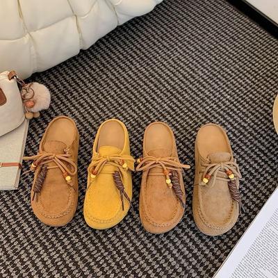 Women's Commuting Temperament Thick-bottomed Lace-up Bag Head Slippers Retro Round Head Birkenstock Half Slippers Summer New Models