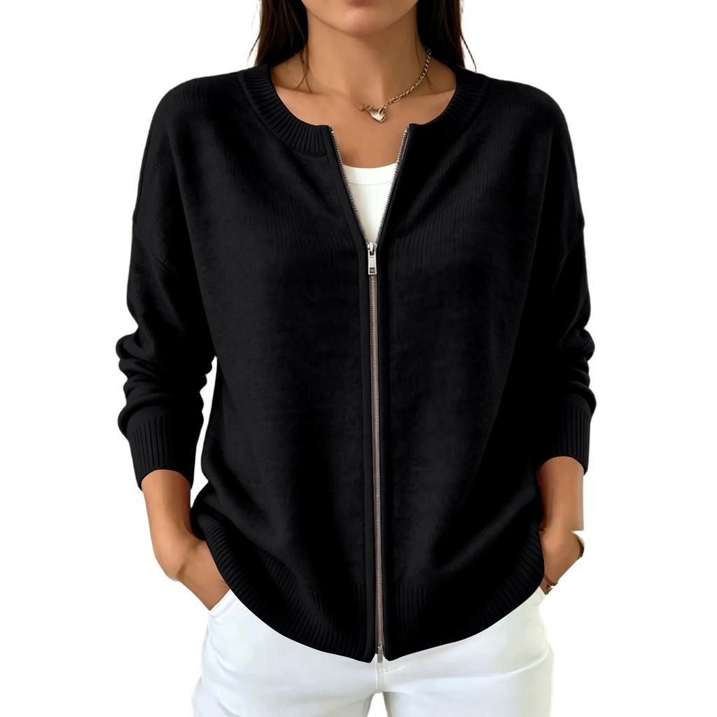 Cardigan a Maglia da Donna Casual con Zip Intera per l'Uso Quotidiano