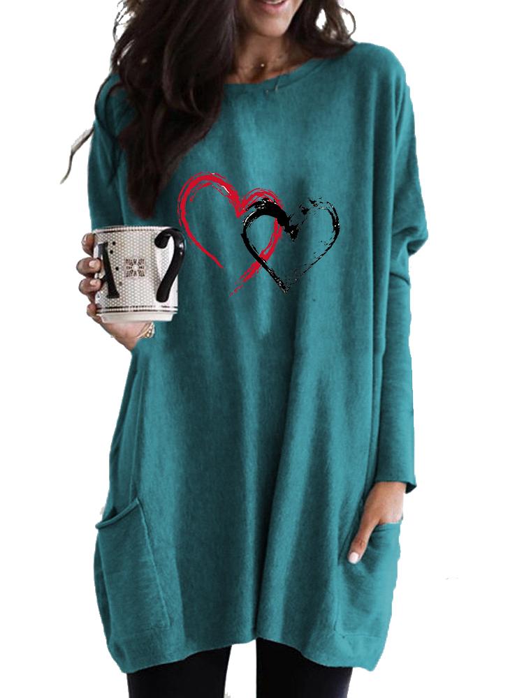 Women's Sweatshirt Women's Long Tunic with Pockets Loose Fit Fashion Printed Logn Sleeve Top