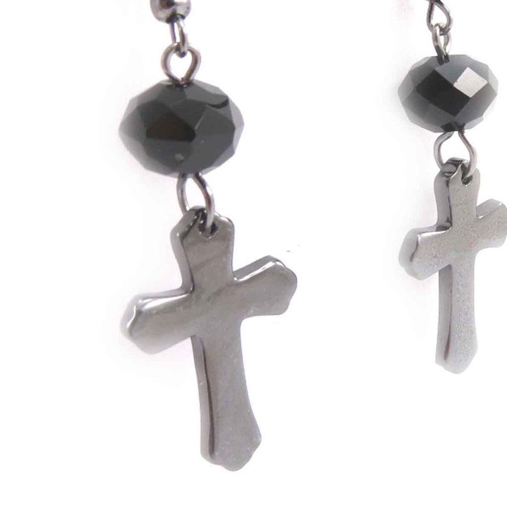 Les Trésors De Lily [J8128] - Black Gray 'Cross' Designer Earrings