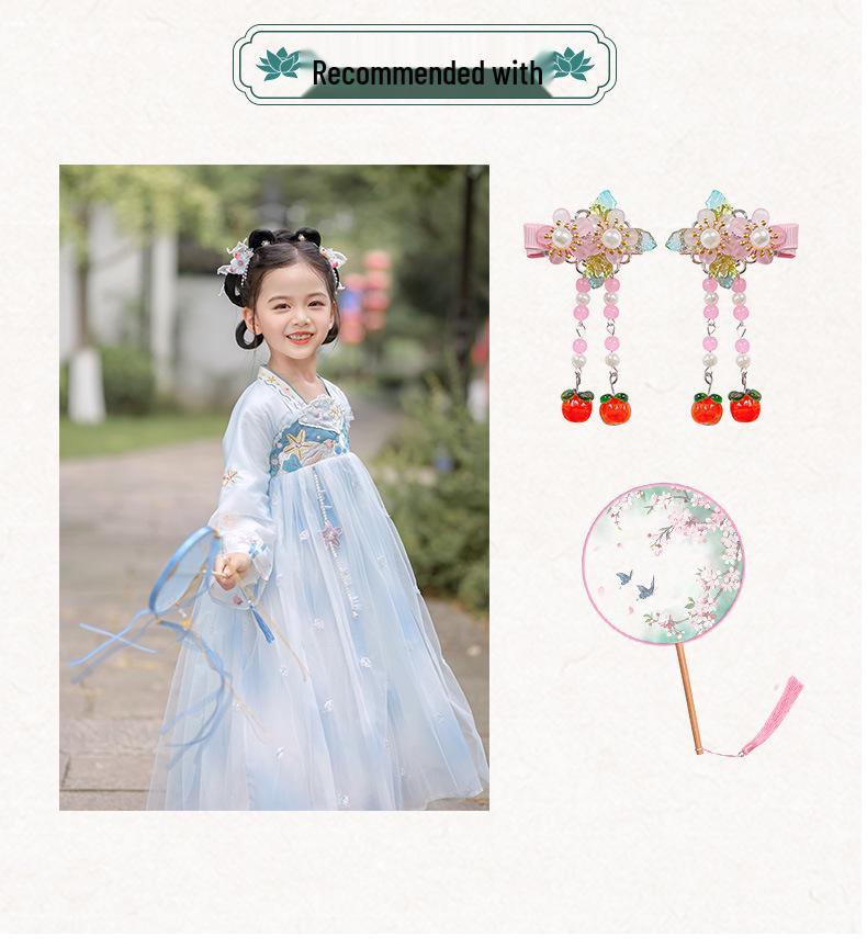 Embroidered Green Hanfu Shoes for Girls with Pearls - Traditional Chinese Style Children's Cloth Shoes