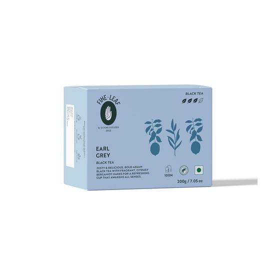 Luxmi Estates - Fine Leaf Earl Grey | Premium Assam Black Orthodox Tea With Natural Bergamot Flavour | 100 tea bags * 2g | 200g