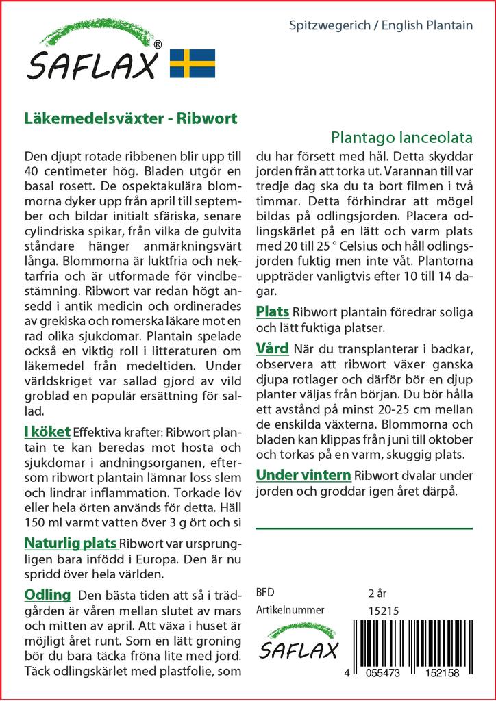 SAFLAX Zahrada v sáčku - Jitrocel kopinatý - 100 semen - Se substrátem ve vhodném stojacím sáčku - Plantago lanceolata